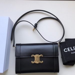 Replica Celine 195263 Strap bag triomphe in Black natural calfskin