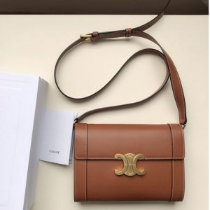 Replica Celine 195263 Strap bag triomphe in Tan natural calfskin