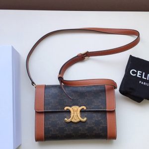 Replica Celine 195263 Strap bag triomphe in Canvas Black natural calfskin