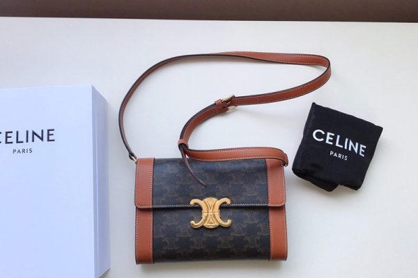 Replica Celine 195263 Strap bag triomphe in Canvas Black natural calfskin