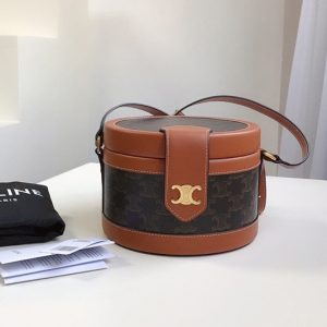 Replica Celine 195642 small tambour bag in triomphe canvas With Tan CALFSKIN