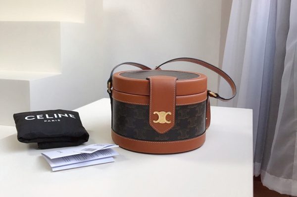 Replica Celine 195642 small tambour bag in triomphe canvas With Tan CALFSKIN