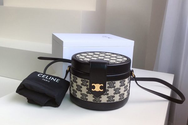 Replica Celine 195642 small tambour bag in Black textile with triomphe embroidery