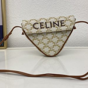 Replica Celine 195902 triangle bag in White triomphe canvas and calfskin