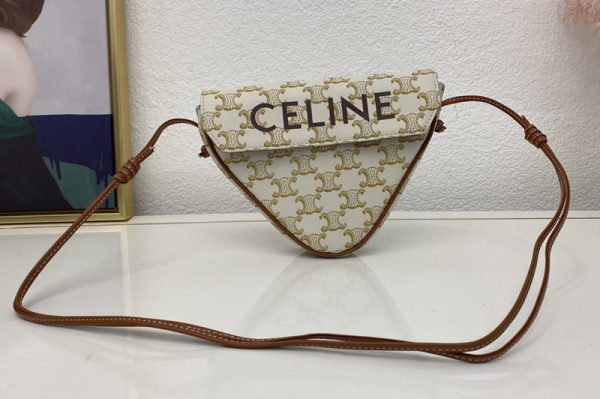 Replica Celine 195902 triangle bag in White triomphe canvas and calfskin