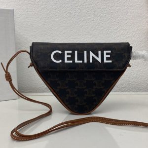 Replica Celine 195902 triangle bag in Brown triomphe canvas and calfskin