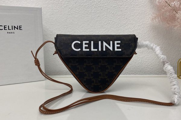 Replica Celine 195902 triangle bag in Brown triomphe canvas and calfskin