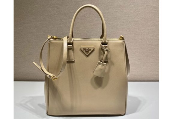 Replica Prada 1BA304 Prada Medium Galleria Saffiano Leather Bag in Beige Leather