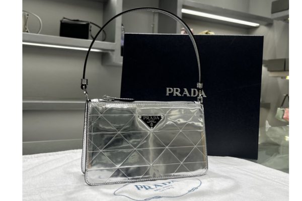 Replica Prada 1BC155 Metallic leather mini-bag in Silver Leahter