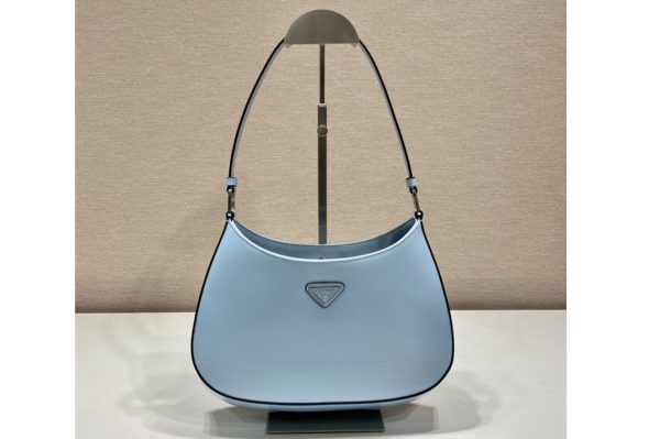 Replica Prada 1BC499 Prada Cleo brushed leather shoulder bag in Blue Leather