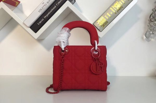 Replica Mini Lady Dior flap Ultra-matte bag in Matte Red Cannage calfskin Leather