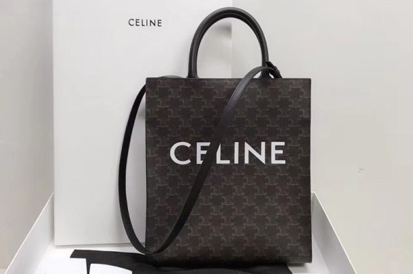 Replica Celine 191542 SMALL CABAS VERTICAL IN TRIOMPHE CANVAS With Black Leather