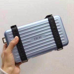 Replica Blue DIOR AND RIMOWA PERSONAL CLUTCH 2DRCA295YWT IN ALUMINUM AND GRAINED CALFSKIN