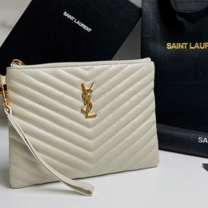 Replica Saint Laurent 379039 YSL Monogram A5 Pouch Bags In White Matelasse Leather