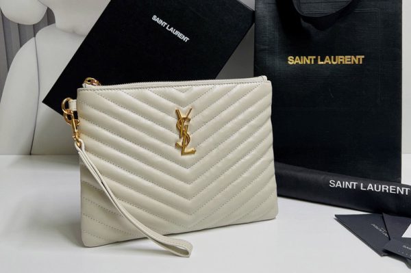 Replica Saint Laurent 379039 YSL Monogram A5 Pouch Bags In White Matelasse Leather