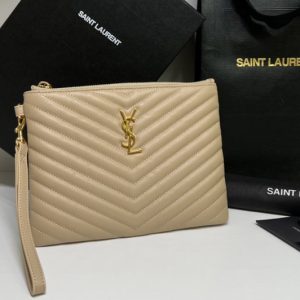 Replica Saint Laurent 379039 YSL Monogram A5 Pouch Bags In Beige Matelasse Leather