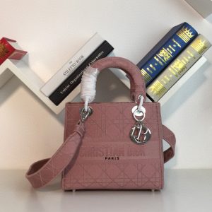 Replica Dior M0565 Medium Bois De Rose Lady D-lite Embroidered Cannage Bag With Silver Hardware