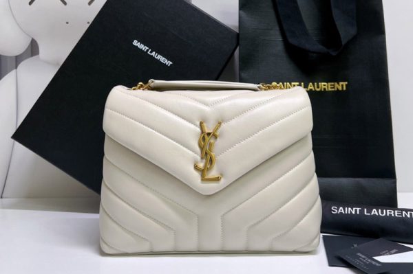 Replica Saint Laurent 494699 YSL LOULOU SMALL BAG IN White Y-QUILTED LEATHER With Gold YSL