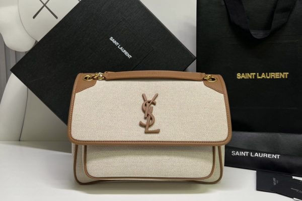 Replica Saint Laurent 498894 YSL Niki Medium Bag IN CANVAS AND SMOOTH LEATHER