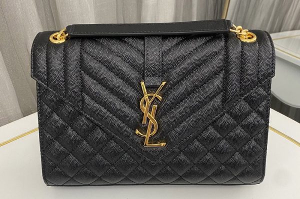 Replica Saint Laurent 600185 YSL ENVELOPE MEDIUM BAG IN Black MIX MATELASSÉ GRAIN DE POUDRE EMBOSSED LEATHER