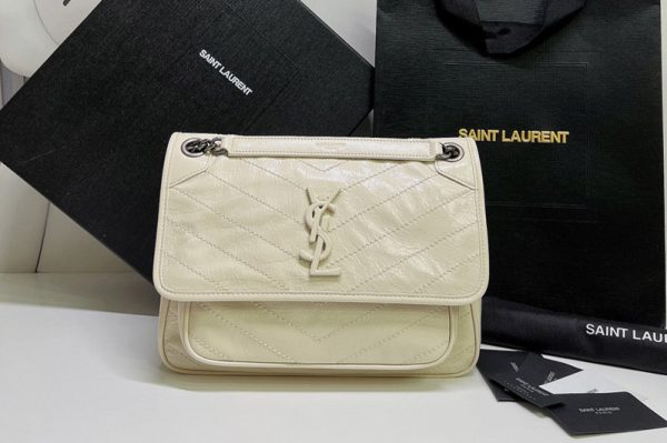 Replica Saint Laurent 633158 YSL NIKI MEDIUM Bag IN White VINTAGE CRINKLED LEATHER