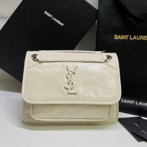 Replica Saint Laurent 633160 YSL niki Baby bag in White vintage crinkled leather