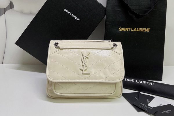 Replica Saint Laurent 633160 YSL niki Baby bag in White vintage crinkled leather