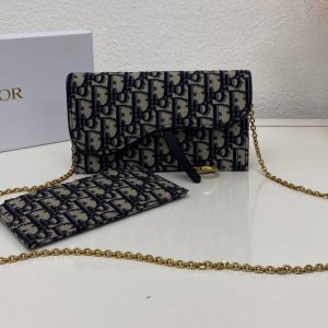 Replica Christian Dior S5614 Dior Saddle wallet in Blue Dior Oblique Jacquard