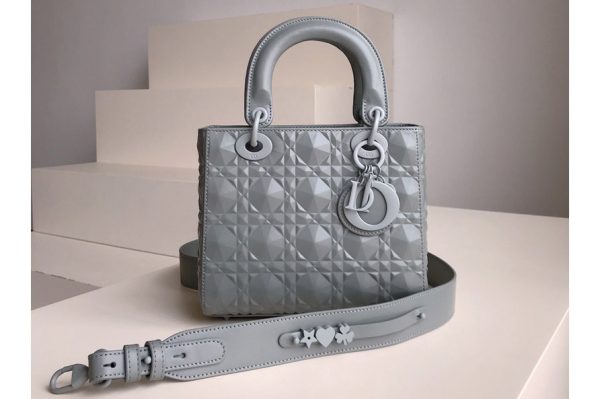 Replica Dior M0538 Small Lady Dior My ABCDior bag in Gray Cannage Calfskin with Diamond Motif