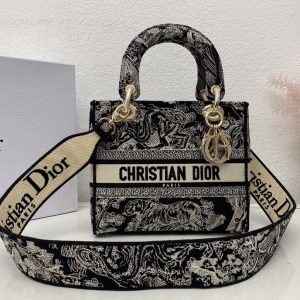 Replica Christian Dior M0565 Dior Medium Lady d-lite bag in Black Dior Tiger Embroidery