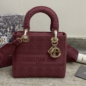 Replica Christian Dior M0565 Dior Medium Lady d-lite bag in Burgundy Cannage Embroidery