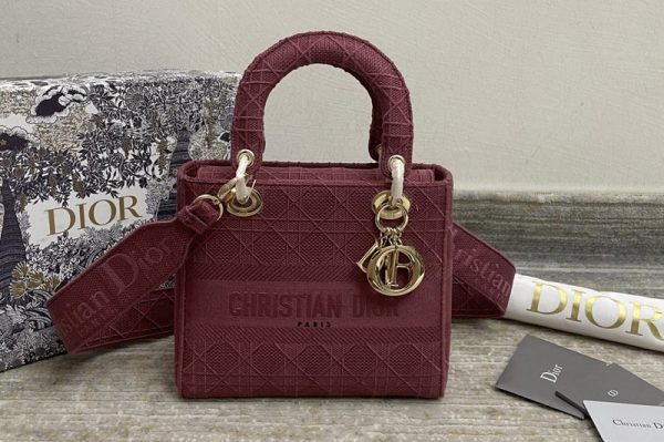 Replica Christian Dior M0565 Dior Medium Lady d-lite bag in Burgundy Cannage Embroidery