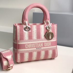 Replica Christian Dior M0565 Dior Medium Lady d-lite bag in Pink D-Stripes Embroidery