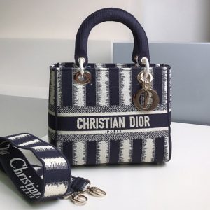 Replica Christian Dior M0565 Dior Medium Lady d-lite bag in Blue D-Stripes Embroidery