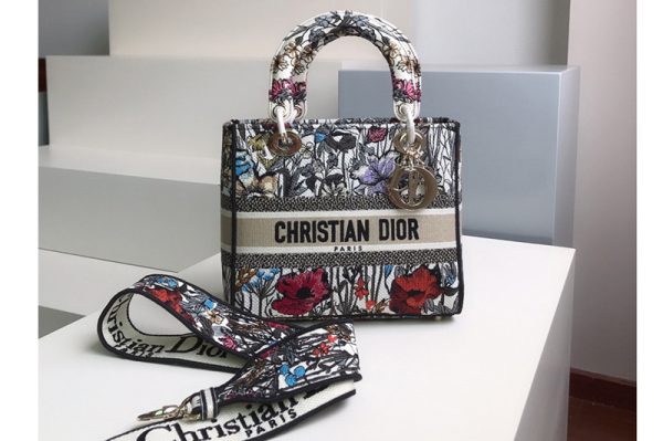 Replica Christian Dior M0565 Dior Medium Lady d-lite bag in Multicolor Mille Fleurs Embroidery