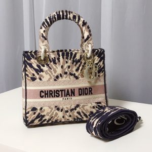 Replica Christian Dior M0565 Dior Medium Lady d-lite bag in Multicolor Tie & Dior Embroidery