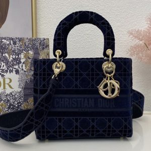 Replica Christian Dior M0565 Dior medium lady d-lite bag in Blue Cannage Embroidered Velvet