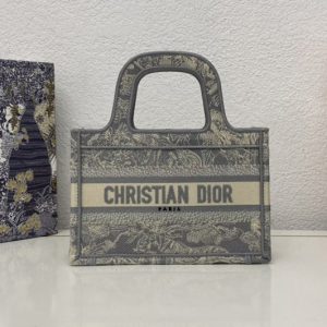 Replica Christian Dior S5475 mini dior book tote bag in Gray Dior Oblique Embroidery