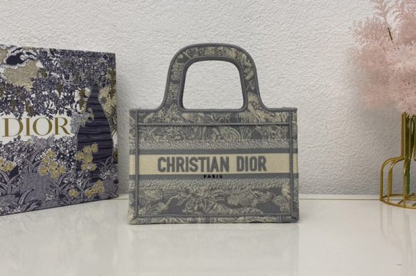 Replica Christian Dior S5475 mini dior book tote bag in Gray Dior Oblique Embroidery