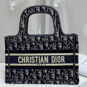 Replica Christian Dior S5475 mini dior book tote bag in Blue Dior Oblique embroidered velvet