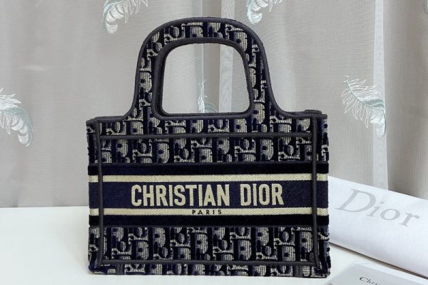 Replica Christian Dior S5475 mini dior book tote bag in Blue Dior Oblique embroidered velvet