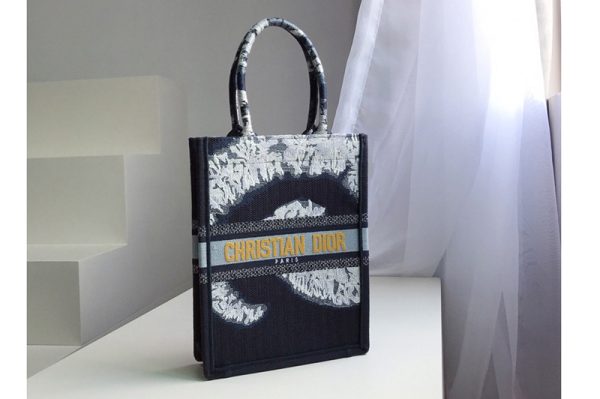 Replica Dior M1272 Vertical Dior Book Tote Bag in Blue Multicolor Tie & Dior Embroidery with Metallic Thread