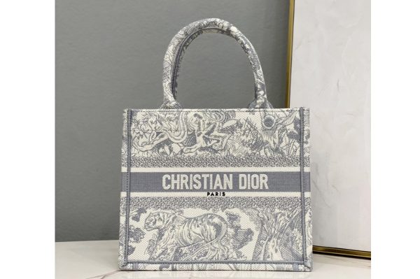 Replica Christian Dior M1265 Small Dior Book Tote Bag in Grey Toile de Jouy Reverse Embroidery