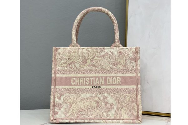 Replica Christian Dior M1265 Small Dior Book Tote Bag in Pink Toile de Jouy Reverse Embroidery