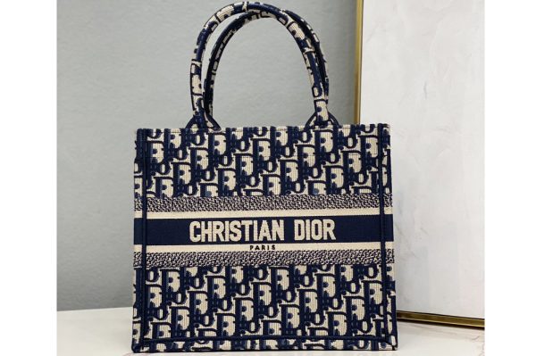 Replica Christian Dior M1265 Small Dior Book Tote Bag in Blue Dior Oblique Jacquard