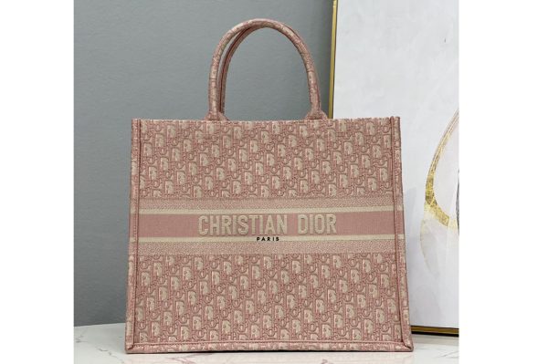 Replica Christian Dior M1286 Large Dior book tote Bag in Pink Dior Oblique Embroidery