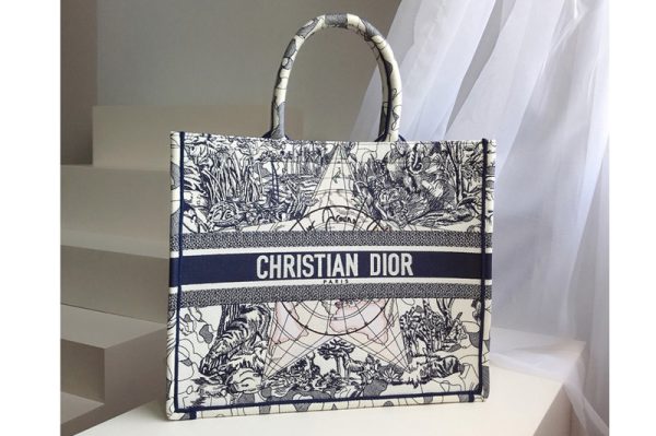 Replica Christian Dior M1286 Dior Book Tote Bag in Blue Multicolor Dior Around the World Embroidery