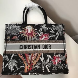 Replica Dior M1286 Dior Book Tote Bag in Black Palm Tree Toile de Jouy Embroidery