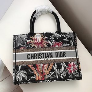 Replica Dior M1286 Medium Dior Book Tote Bag in Black Palm Tree Toile de Jouy Embroidery