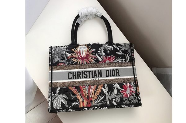 Replica Dior M1286 Medium Dior Book Tote Bag in Black Palm Tree Toile de Jouy Embroidery